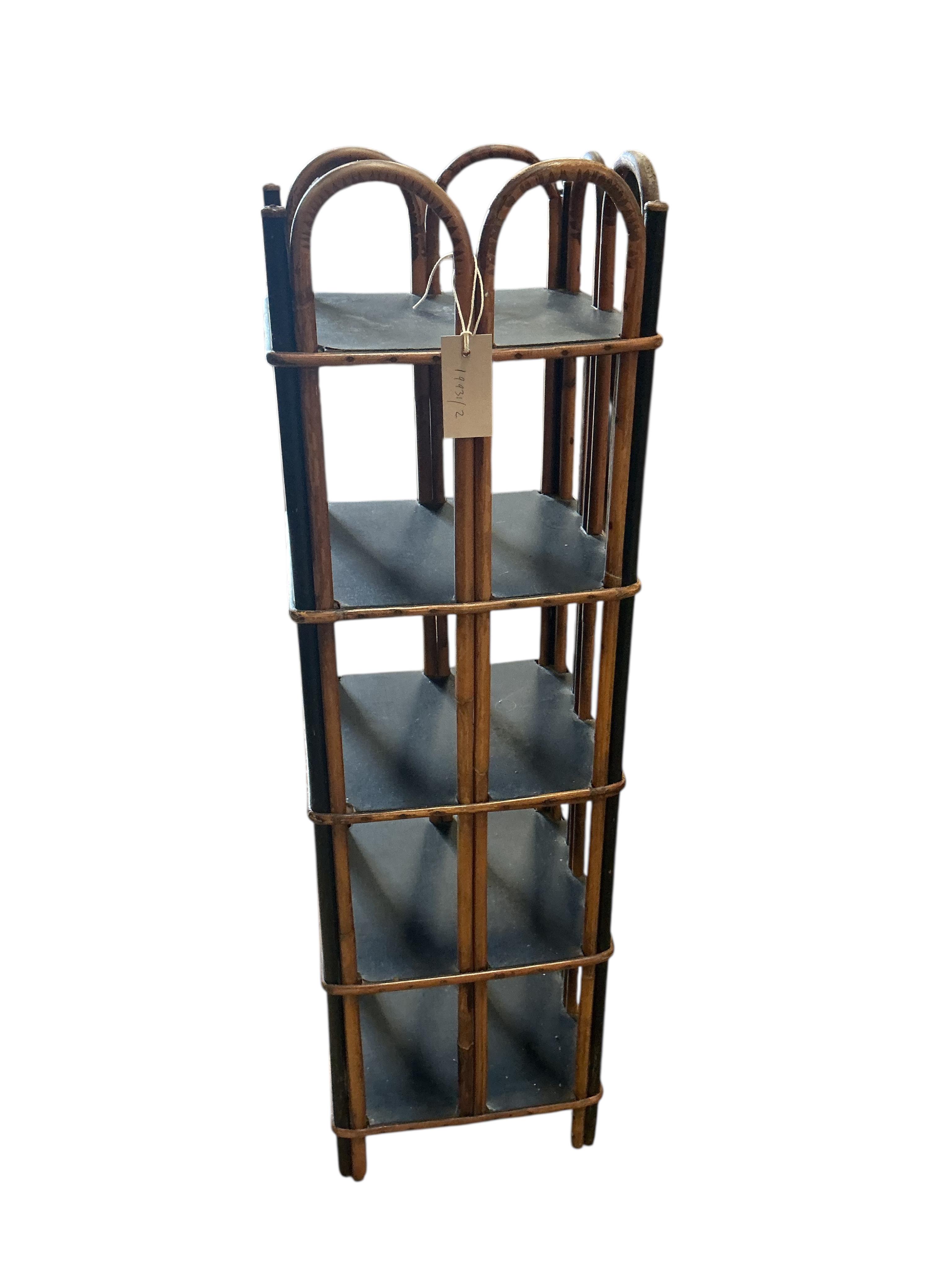 A late Victorian bamboo ebonised four tier shoe rack, width 24cm, depth 28cm, height 96cm